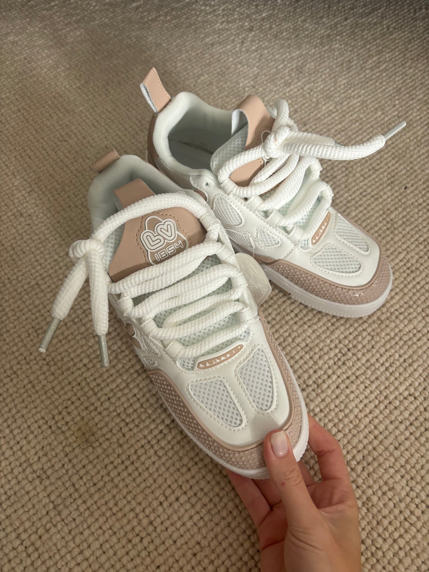 Beige and white lv trainers size 6