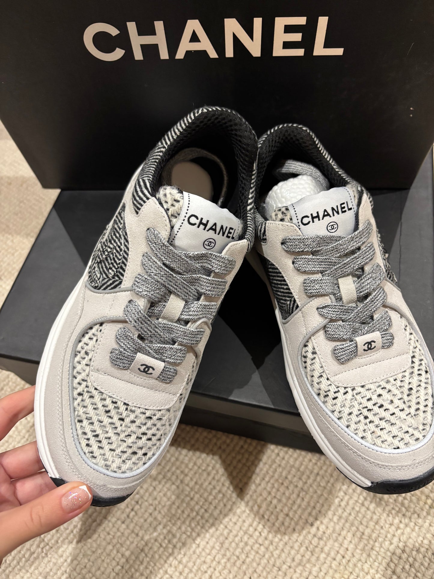 Grey & beige cc trainers size 5