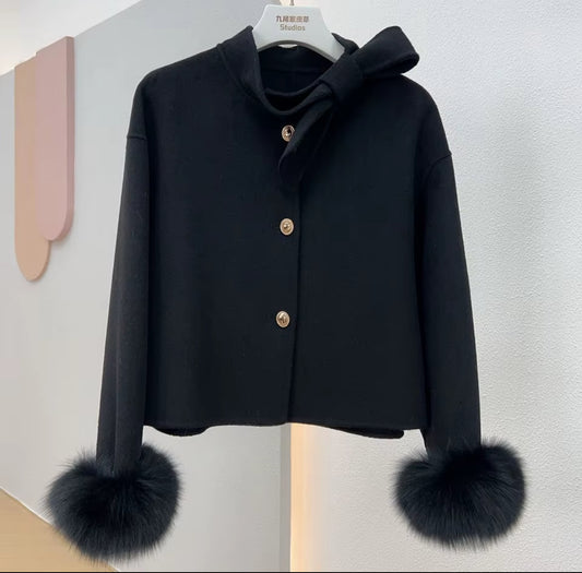 Black bella natural fur jacket size small