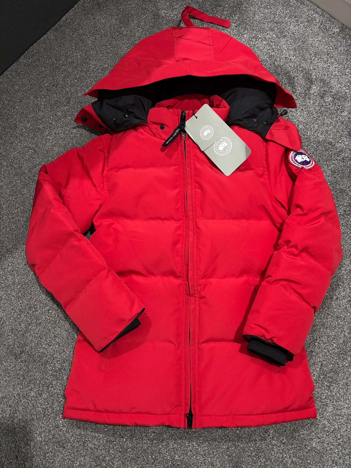 Red Canada coat with fox fur size XS