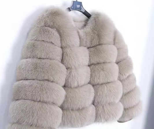 Natural fox fur coats detachable sleeves 2in1