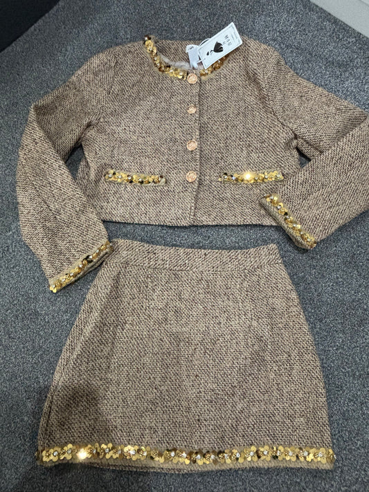 Beige & gold jacket and skirt set size small