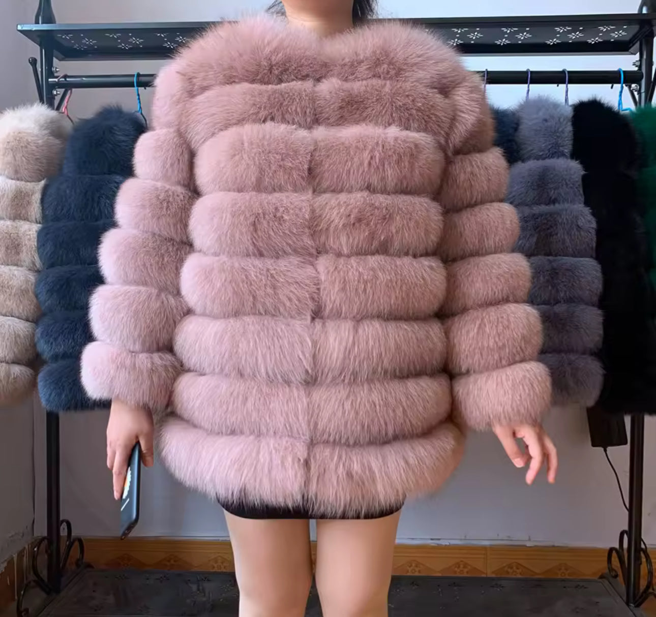 Natural long 4in1 fur coat