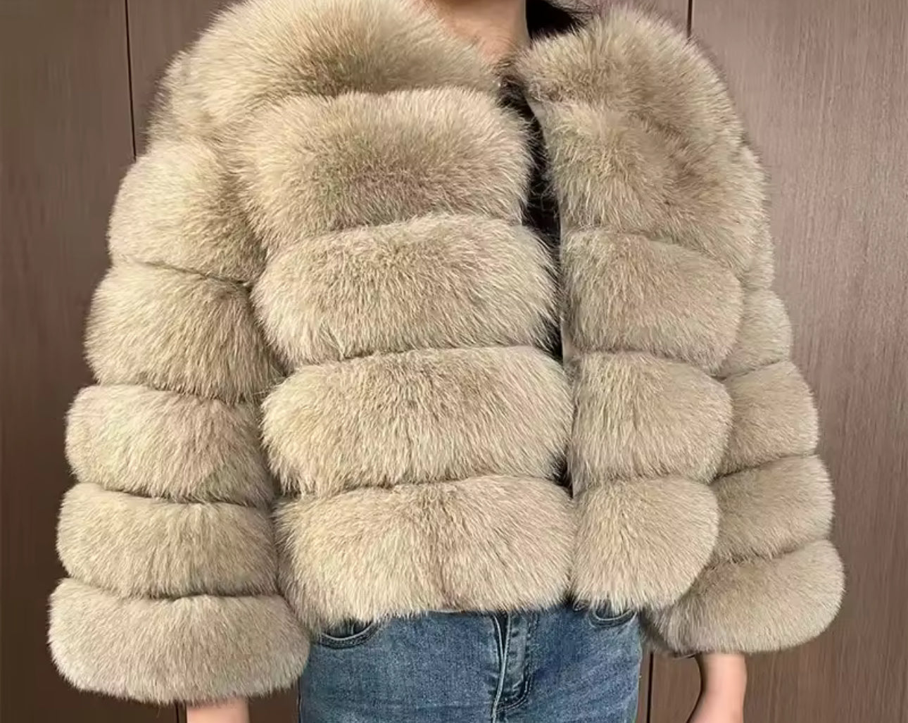 Natural fox fur coats detachable sleeves 2in1