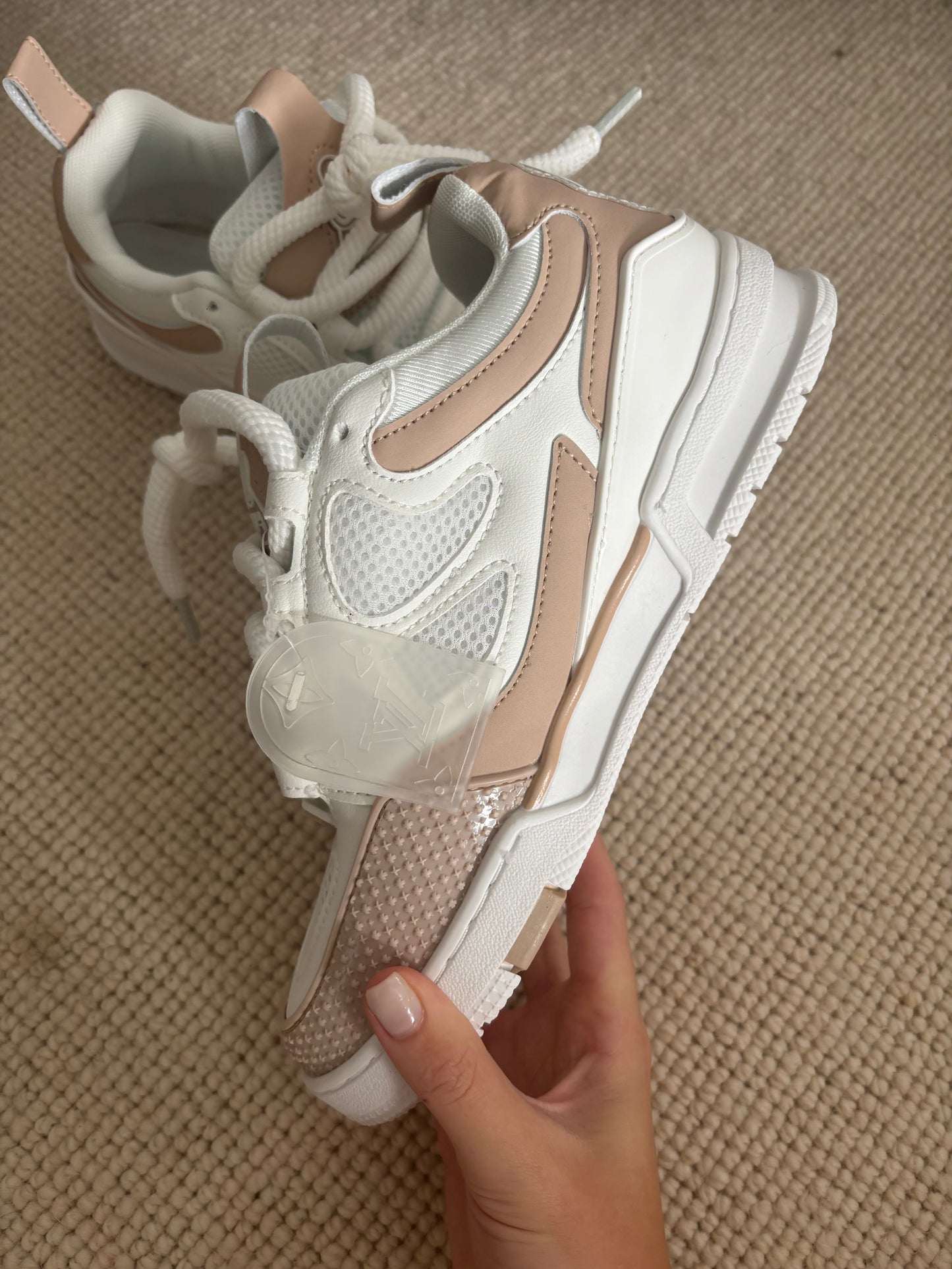 Beige and white lv trainers size 6