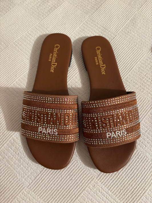 Brown with diamond studs Slidders cd size 4 uk