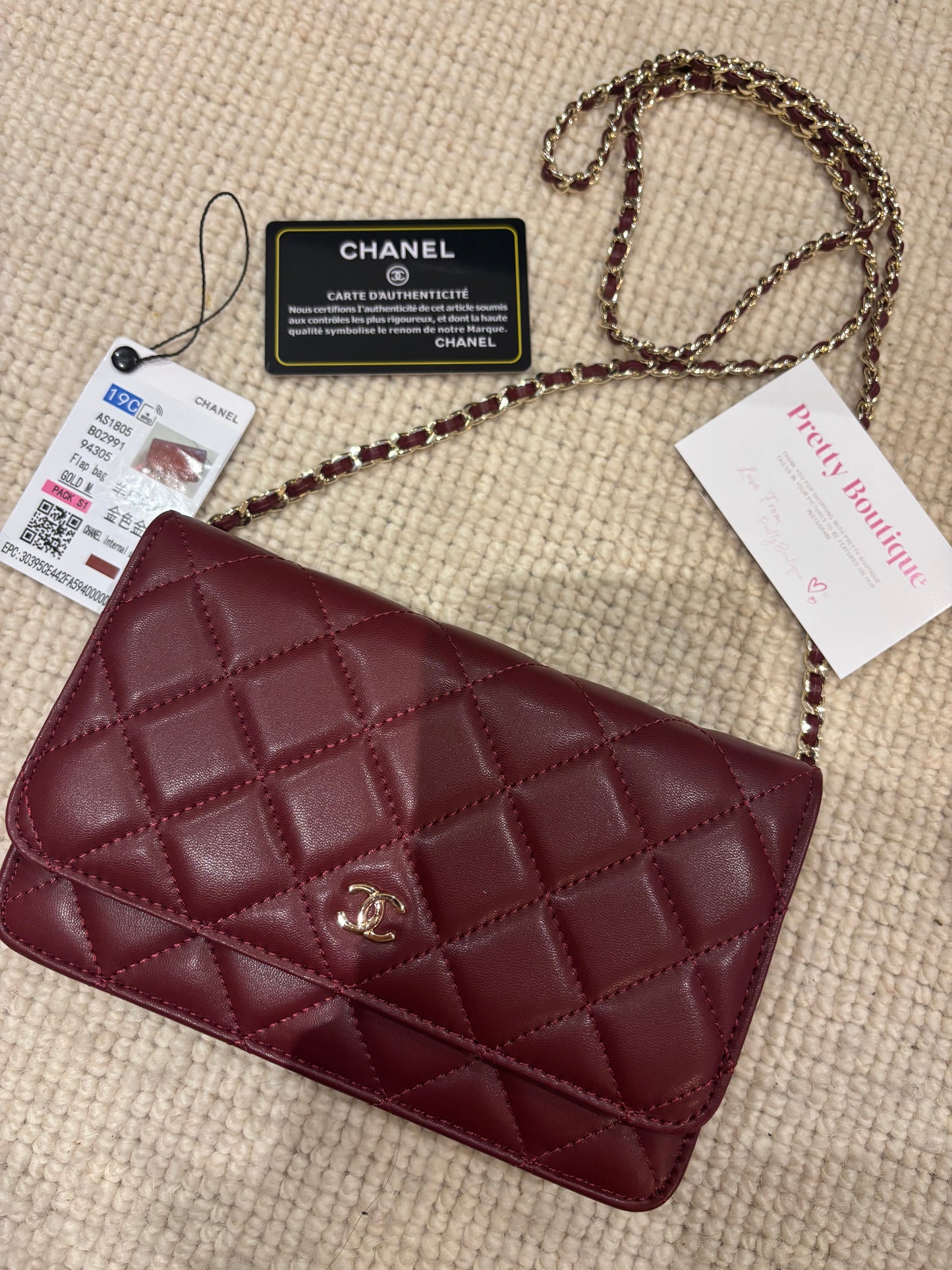 Burgundy with gold small cc crossover bag