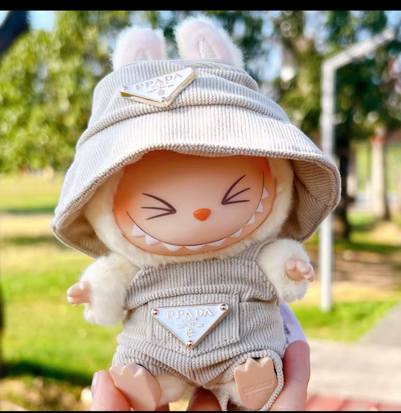 Labubu Prada set hat and jumpsuit