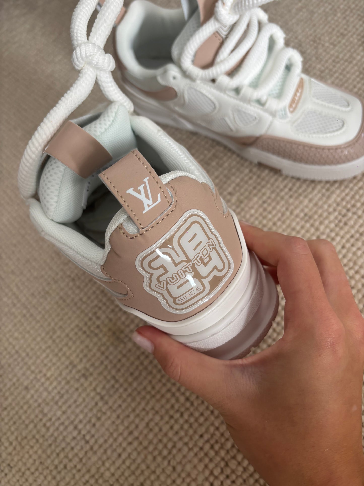 Beige and white lv trainers size 6