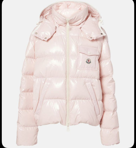 Pink m coat with hood white zips size small