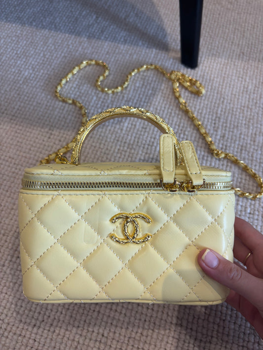 Yellow cc box bag with long strap