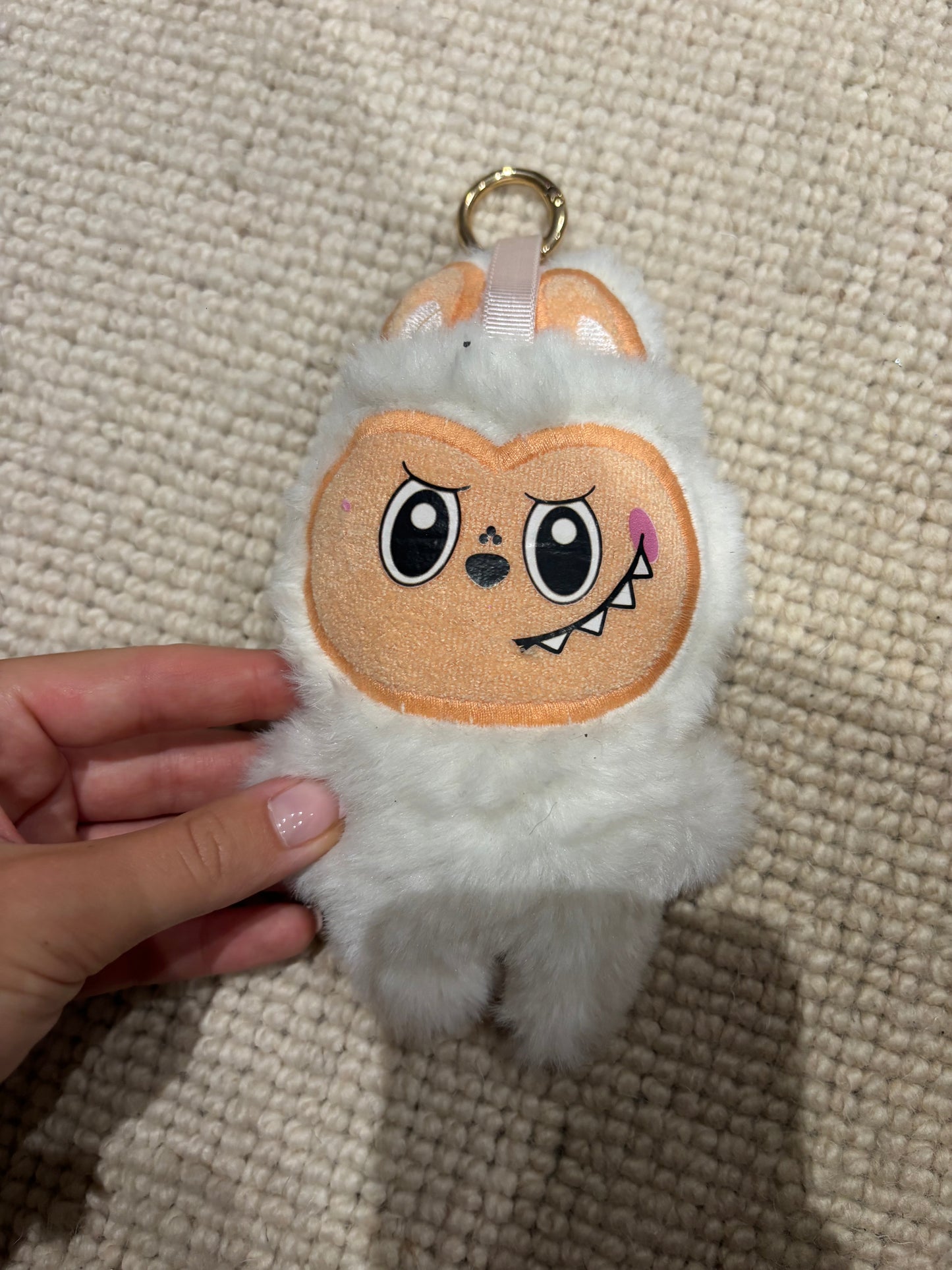 White fluffy Labubu key chain