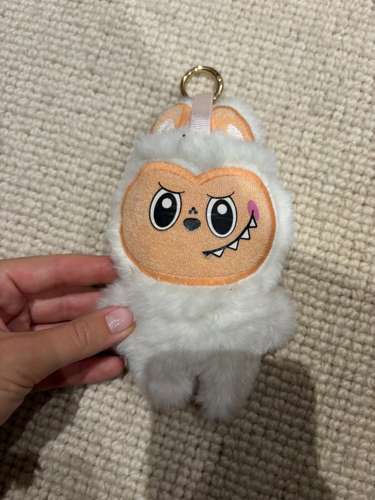 White fluffy Labubu key chain