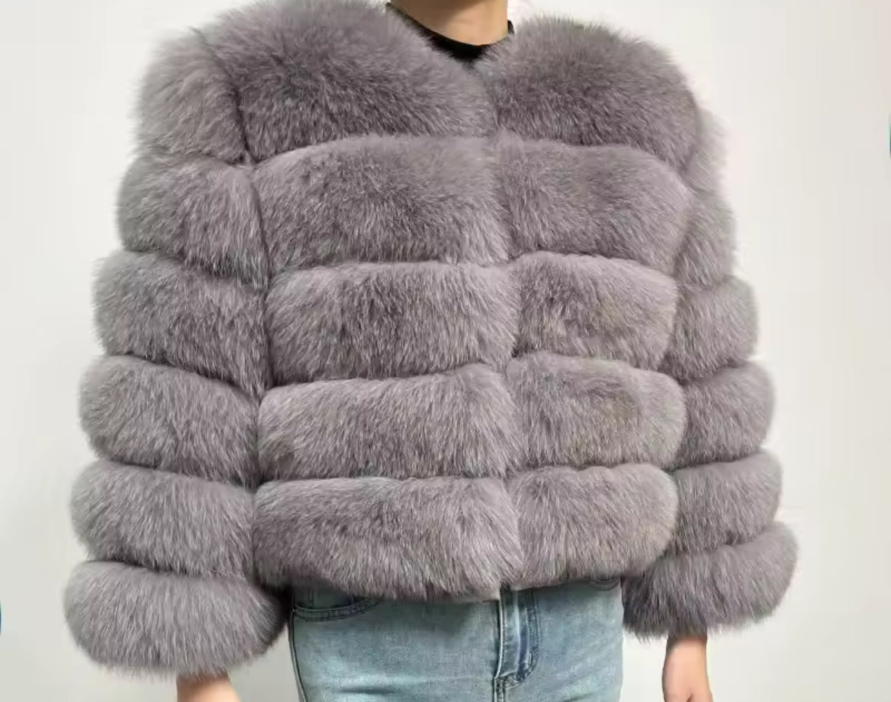 Natural fox fur coats detachable sleeves 2in1