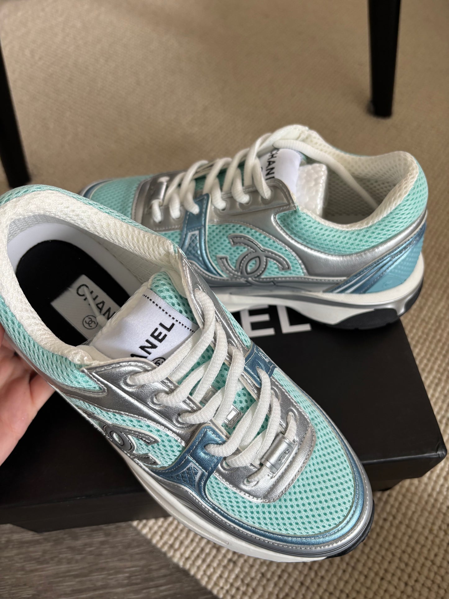 Blue & silver cc trainers size 5 uk