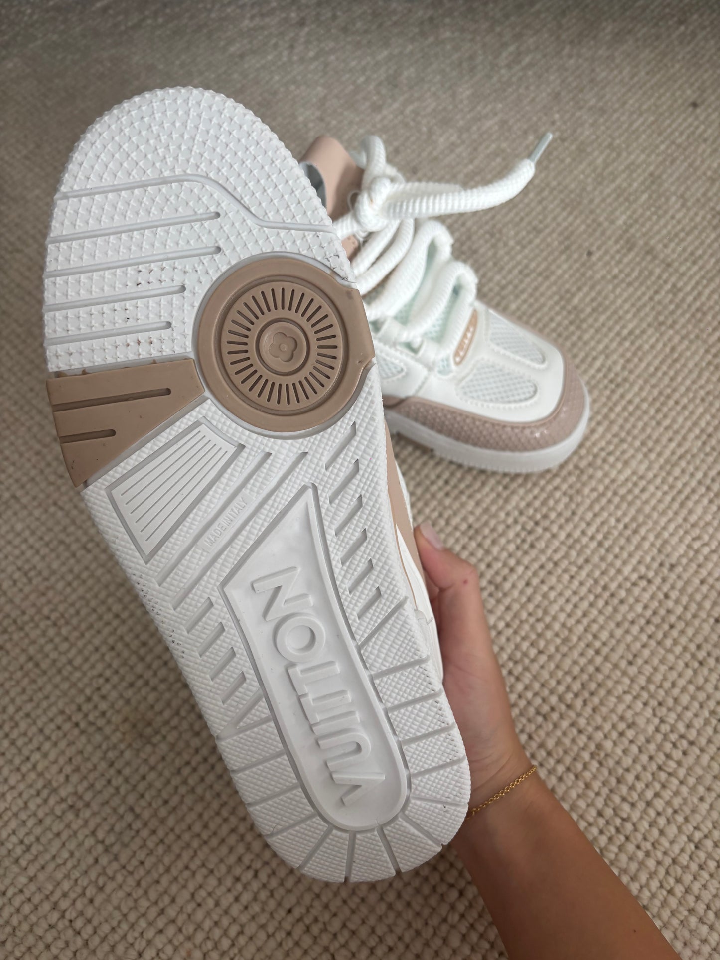 Beige and white lv trainers size 6