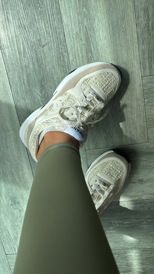 Beige with gold cc trainers