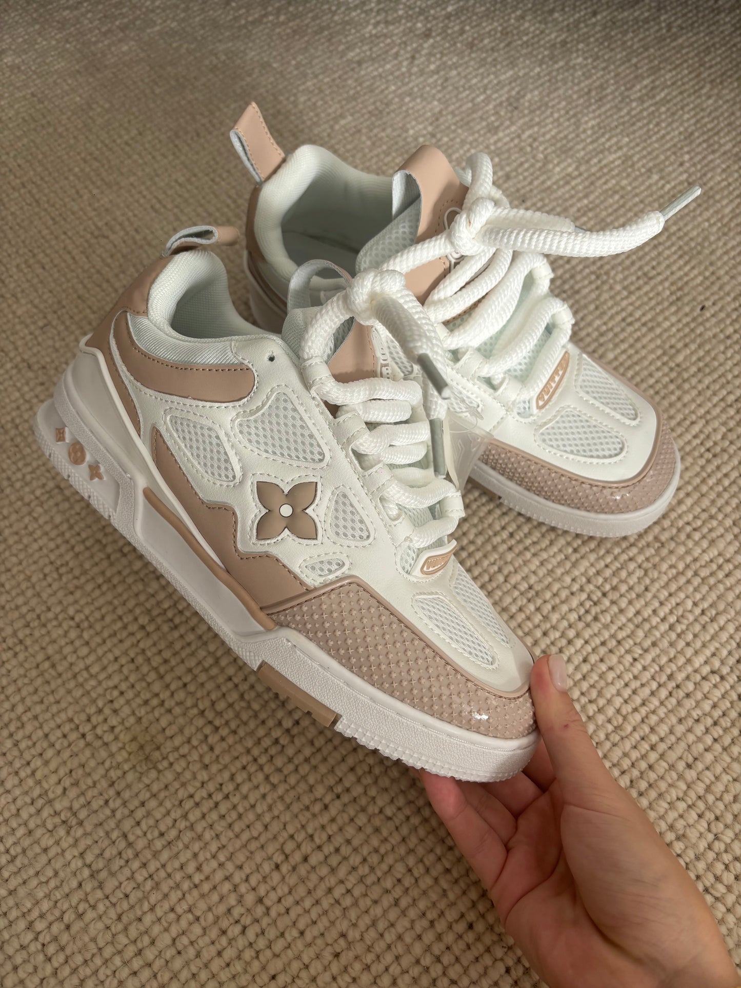Beige and white lv trainers size 6