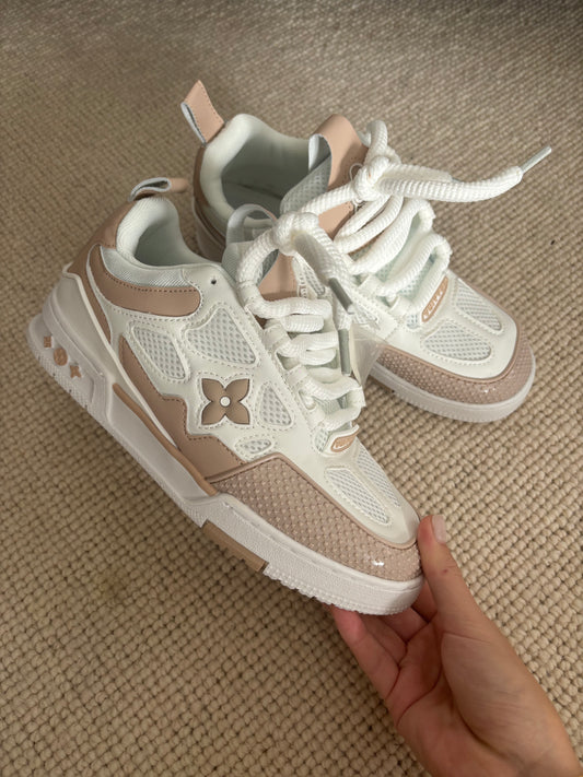 Beige and white lv trainers size 6