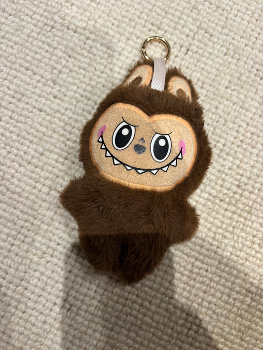 Brown fluffy Labubu key chain