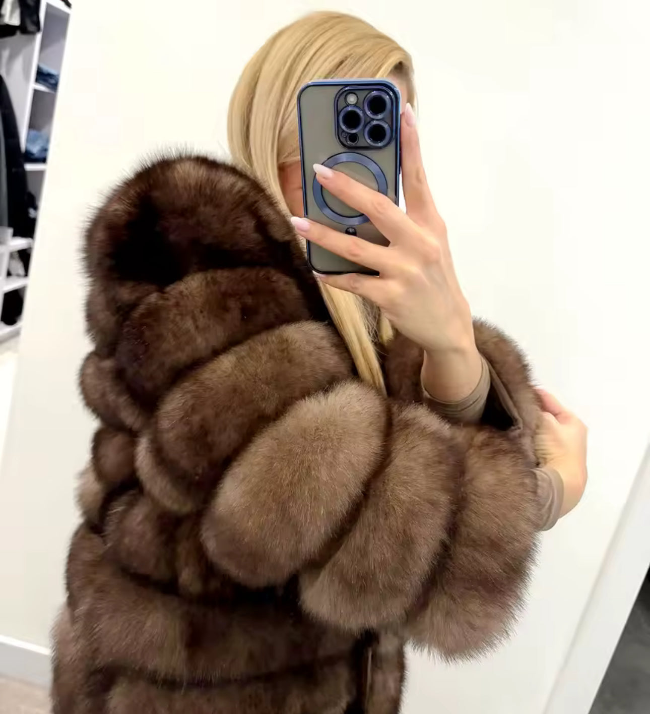 Natural long 4in1 fur coat