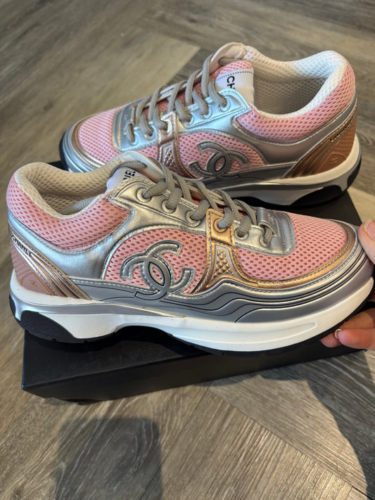 Pink & silver cc trainers size 5