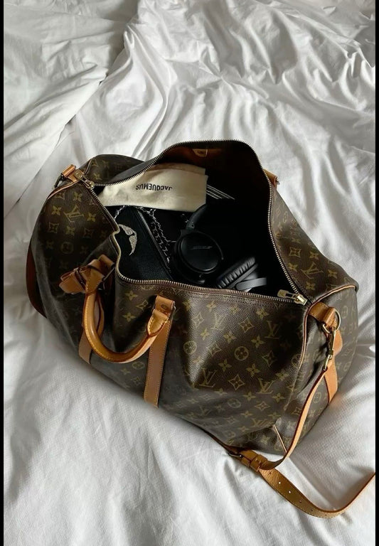 Brown flower luggage duffel bag