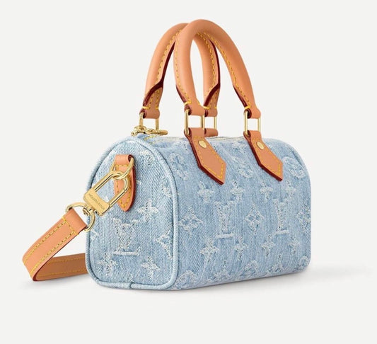 Denim flower small handbag with long strap size 20cm