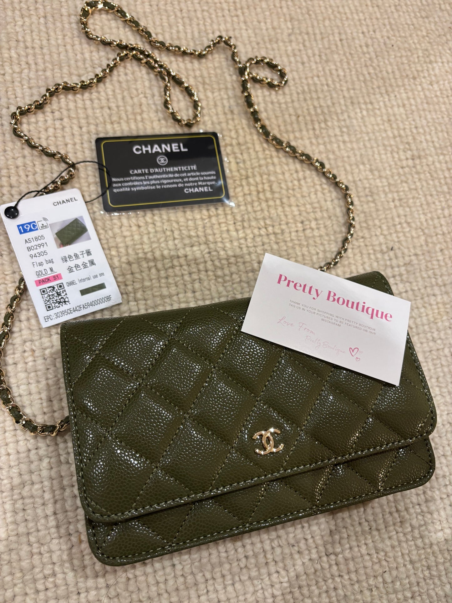 Khaki green and gold small cc crossover bag