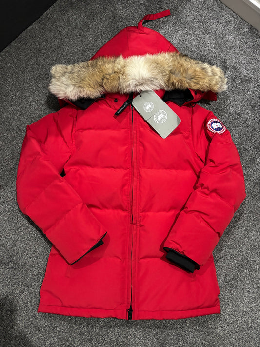 Red Canada coat with fox fur size XS